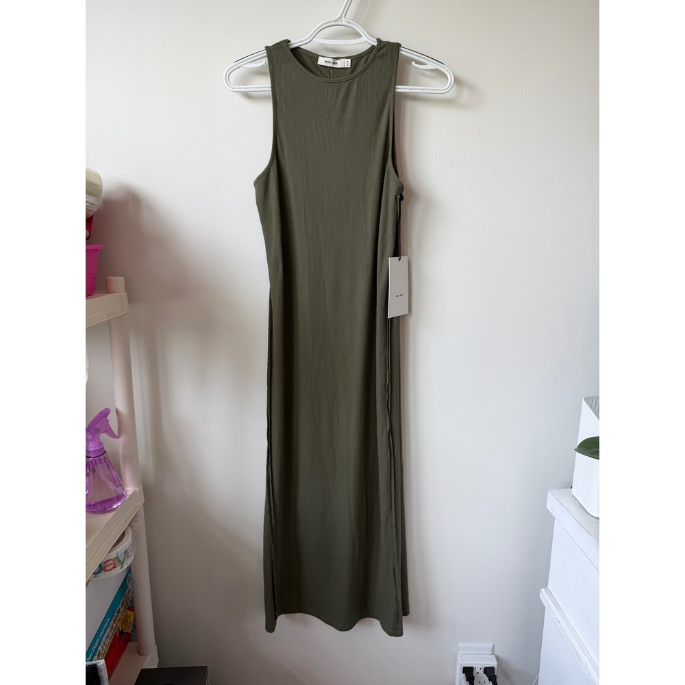 Mod Ref Olive Green Ribbed Sleeveless Midi Dress Size M NWT